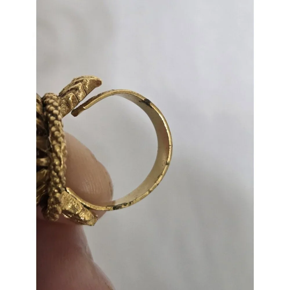 Vtg Florenza Ornate Gold Tone Rhinestone Faux Pearl Cocktail Ring Filigree